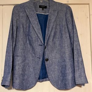 Talbots Petites Chambray Blue Linen Blazer Jacket 12 Petite